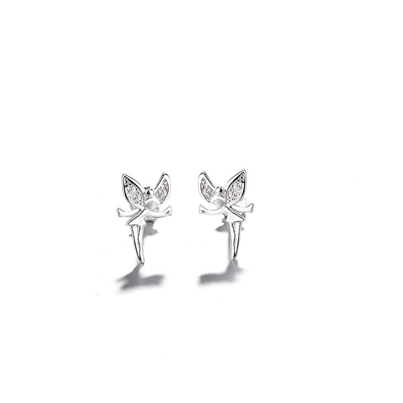 18K Rose Gold and Sterling Silver Crystal Fairy Stud Earrings