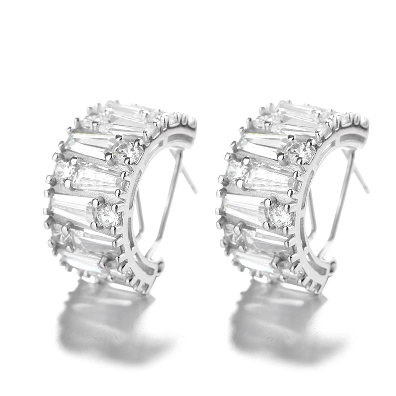 14K Gold Plated Round and Emerald Huggie Earrings With Genuine Crystals