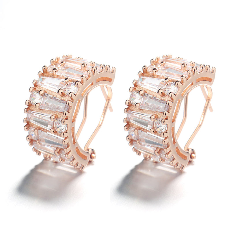 14K Gold Plated Round and Emerald Huggie Earrings With Genuine Crystals