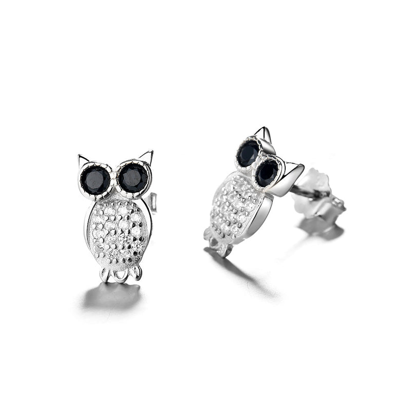 Sterling Silver Owl Studs with crystals