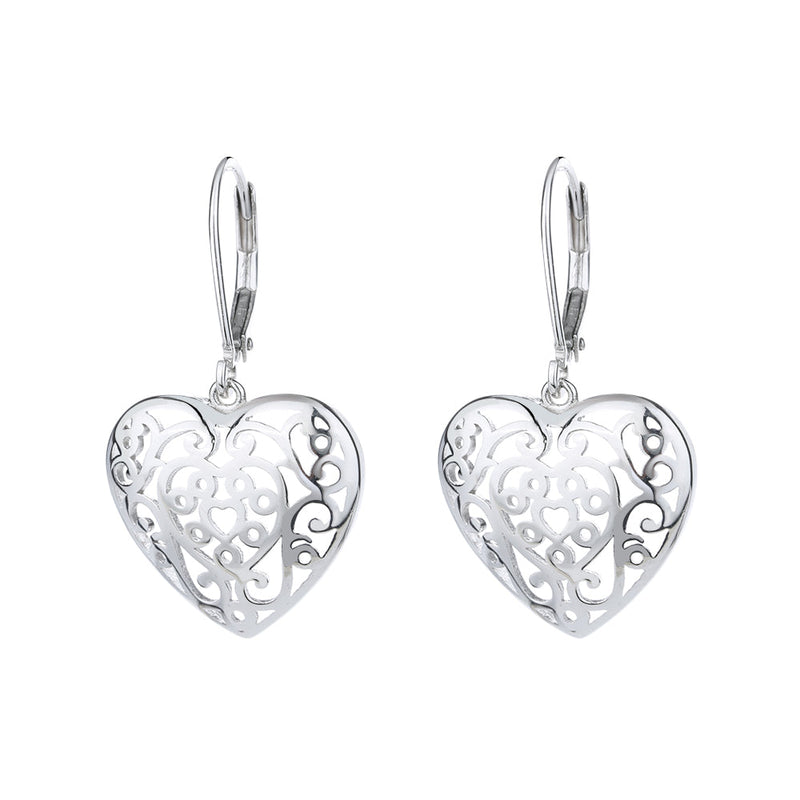 14K Gold and Sterling Silver Filigree Heart Earring