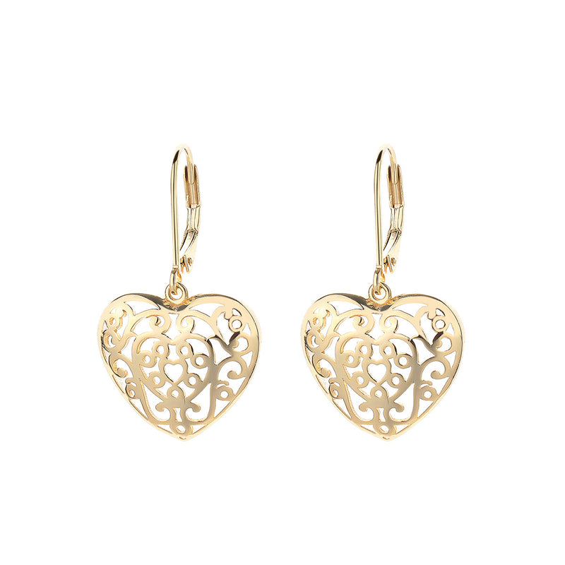 14K Gold and Sterling Silver Filigree Heart Earring