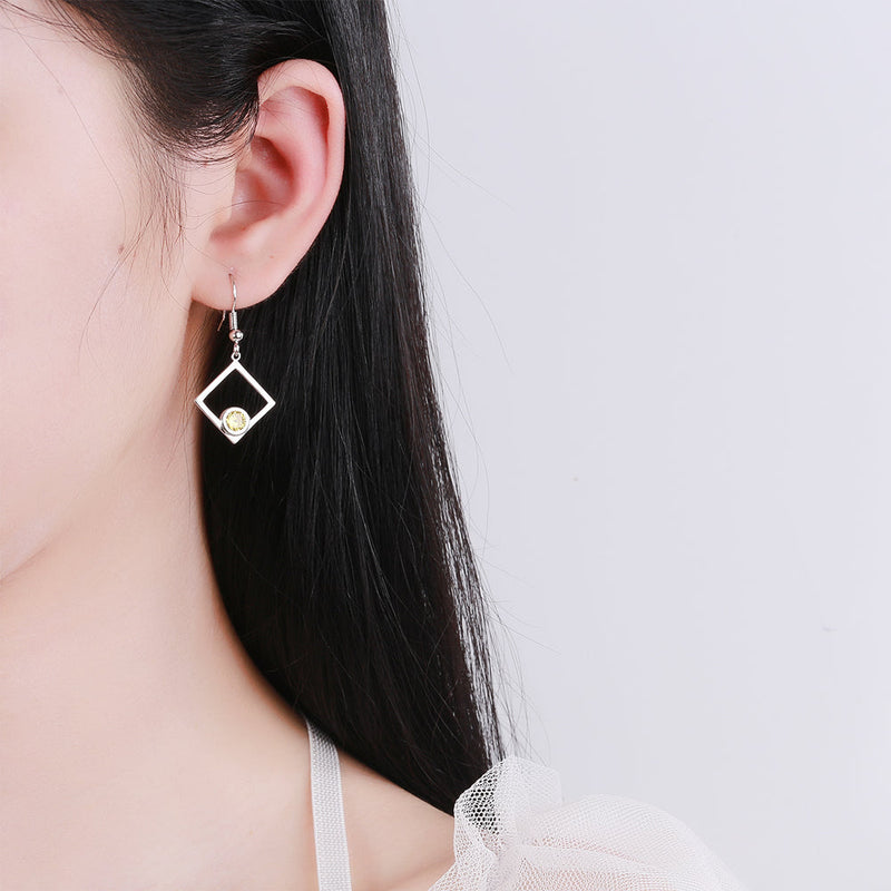 Sterling Silver Peridot Sideways Square Drop Earrings