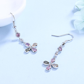 Sterling Silver Multi-Colored Crystal Floral Drop Earrings