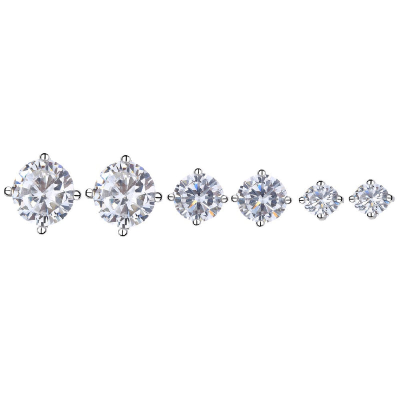 14K Gold over Sterling Silver Stud Earrings with Simulated Diamonds set of 3 (6 total pieces)