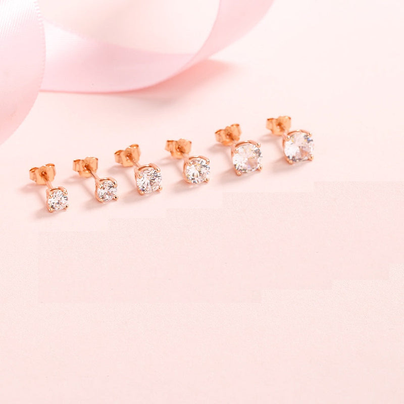 14K Gold over Sterling Silver Stud Earrings with Simulated Diamonds set of 3 (6 total pieces)