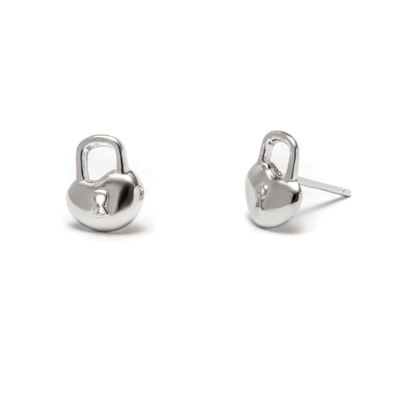 Sterling Silver Lock Earring Studs