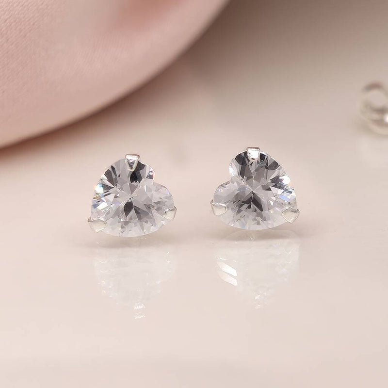 Amy and Annette Sterling Silver Crystal Heart Stud Earrings