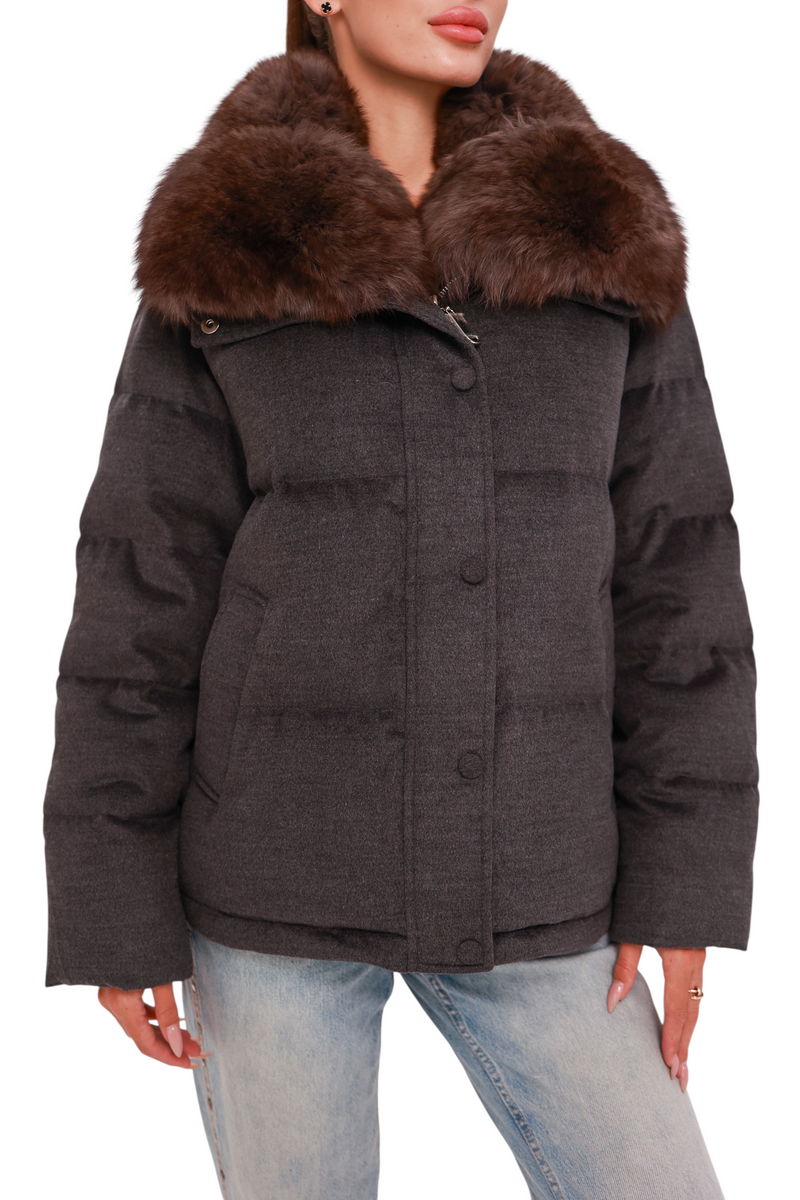 Elisa Genuine Polar Fox Fur Cashmere Effect Down Coat