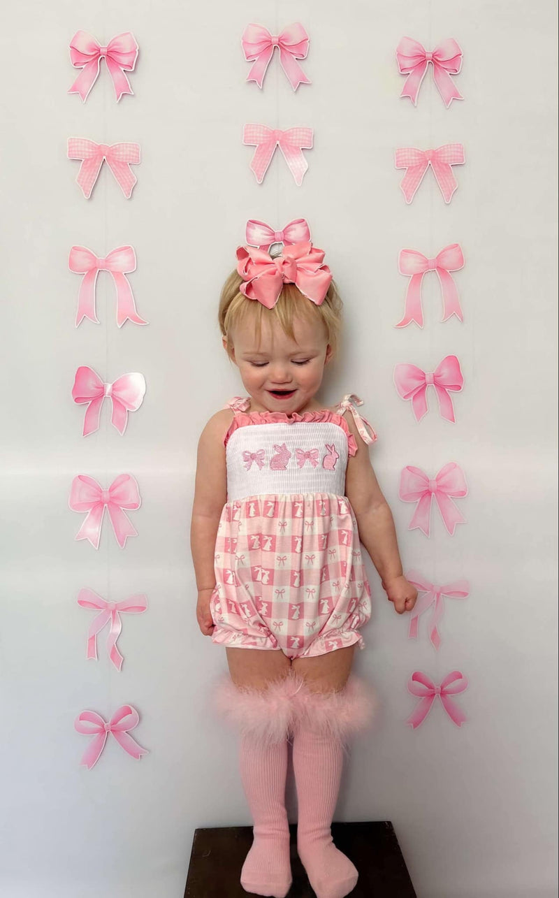 Smocked bunny bows tie romper