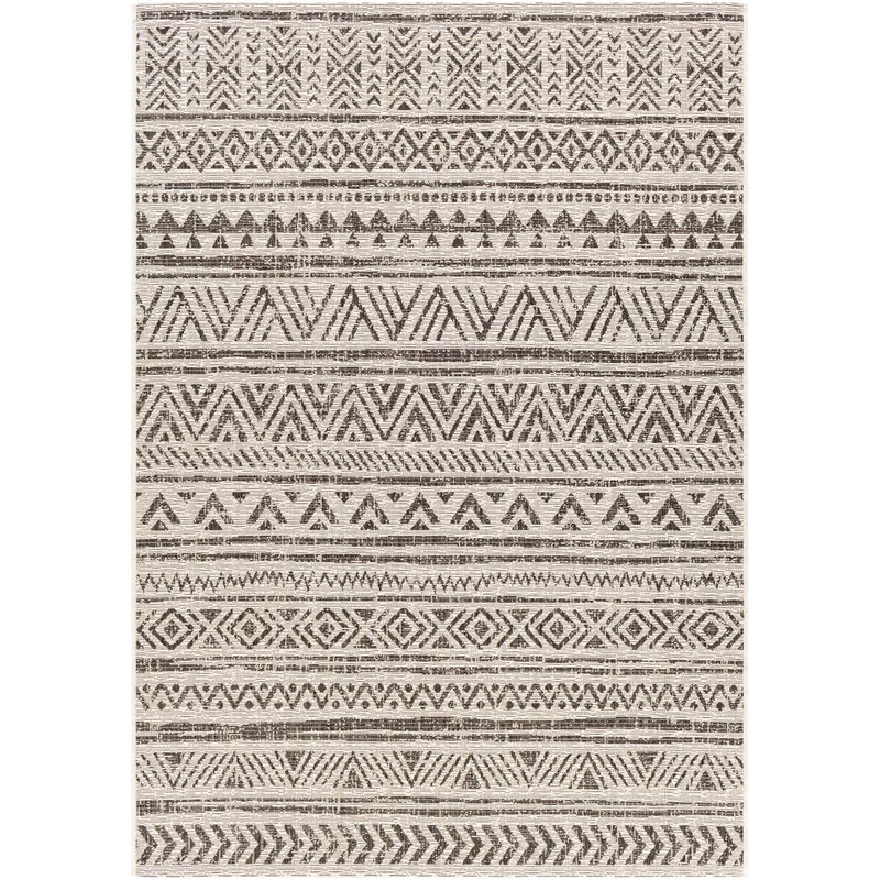 5 ft. x 8 ft. Black Off-White Chevron Coastal Boho Style Indoor Outdoor Area Rug