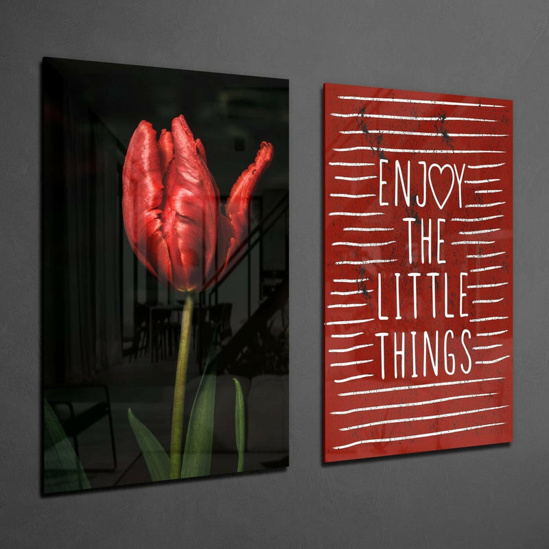 Enjoy the Little Things 2 Pieces Combine Glass Wall Art