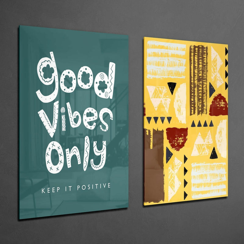 Good Vibes Only 2 Pieces Combine Glass Wall Art