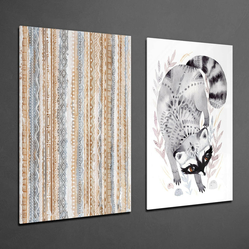 Raccoon  2 Pieces Combine Glass Wall Art