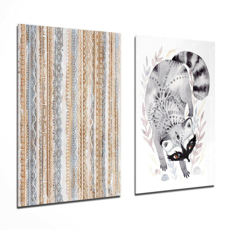 Raccoon  2 Pieces Combine Glass Wall Art