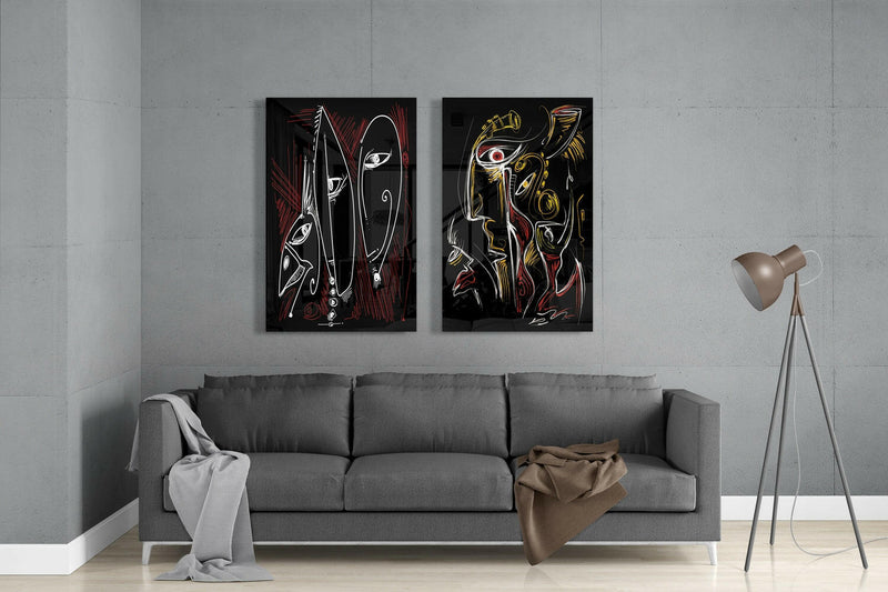 The Style of Picasso 2 Pieces Combine Glass Wall Art