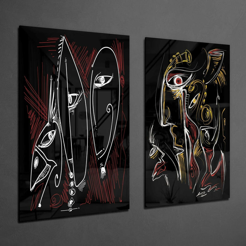 The Style of Picasso 2 Pieces Combine Glass Wall Art