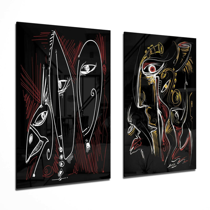The Style of Picasso 2 Pieces Combine Glass Wall Art