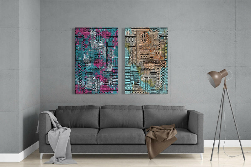 Ethnic Patherns 2 Pieces Combine Glass Wall Art