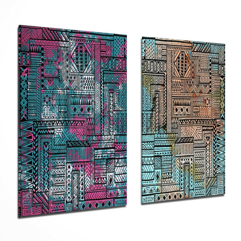 Ethnic Patherns 2 Pieces Combine Glass Wall Art