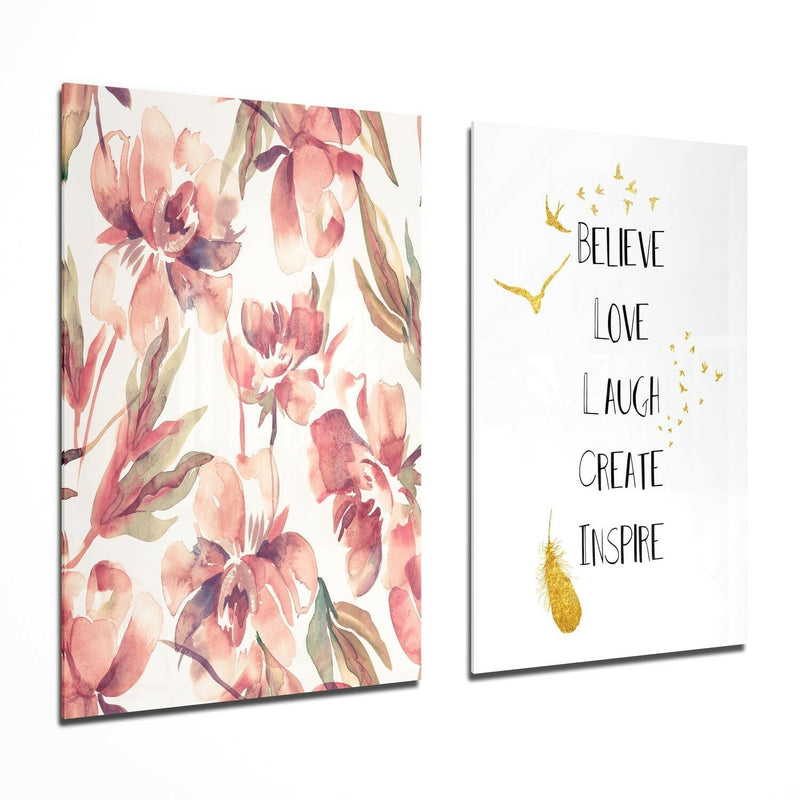 The Way of Happy Life 2 Pieces Combine Glass Wall Art