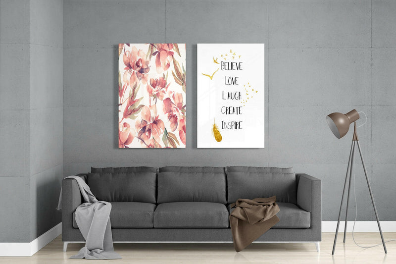 The Way of Happy Life 2 Pieces Combine Glass Wall Art