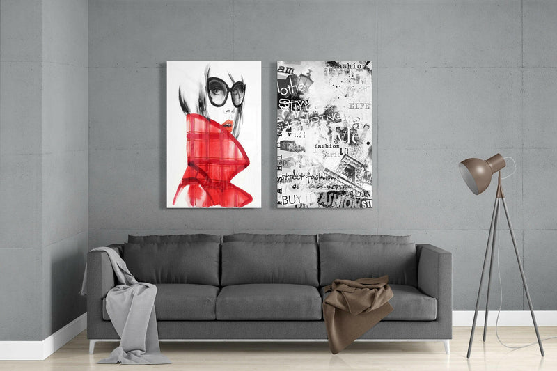 Women in Red 2 Pieces Combine Glass Wall Art