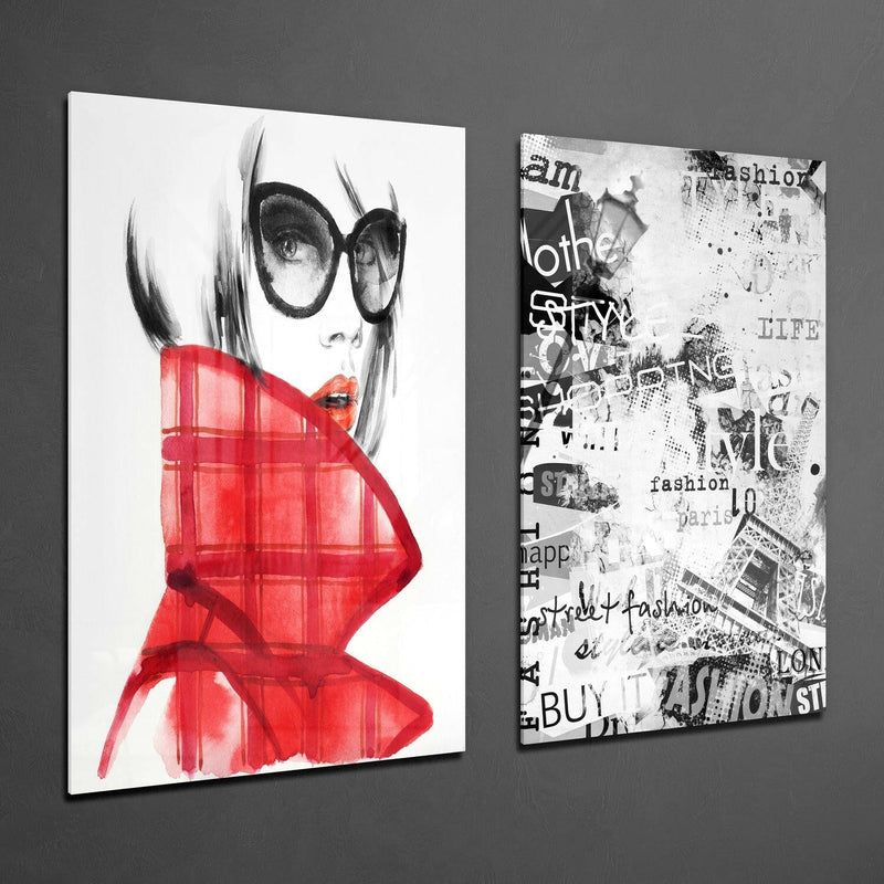 Women in Red 2 Pieces Combine Glass Wall Art