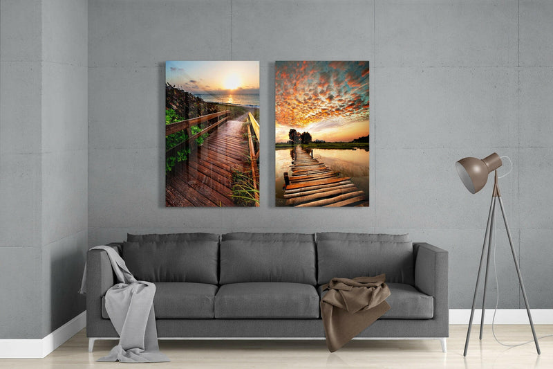 Sunsets 2 Pieces Combine Glass Wall Art