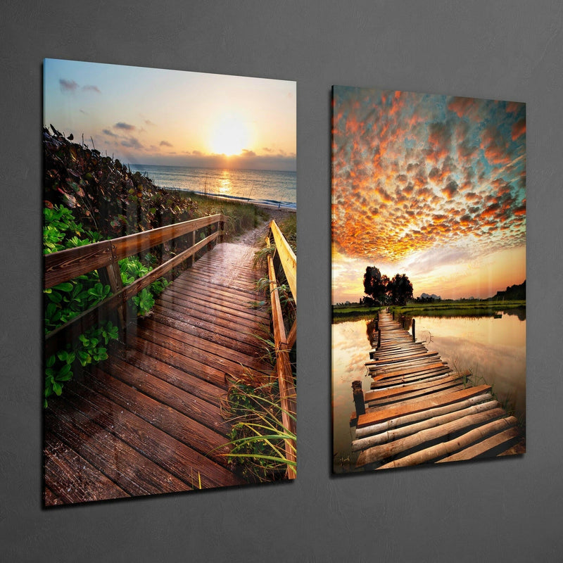 Sunsets 2 Pieces Combine Glass Wall Art