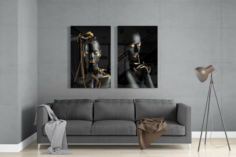 Women 2 Pieces Combine Glass Wall Art