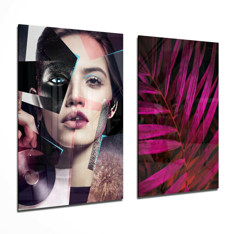 Patchwork Women 2 Pieces Combine Glass Wall Art