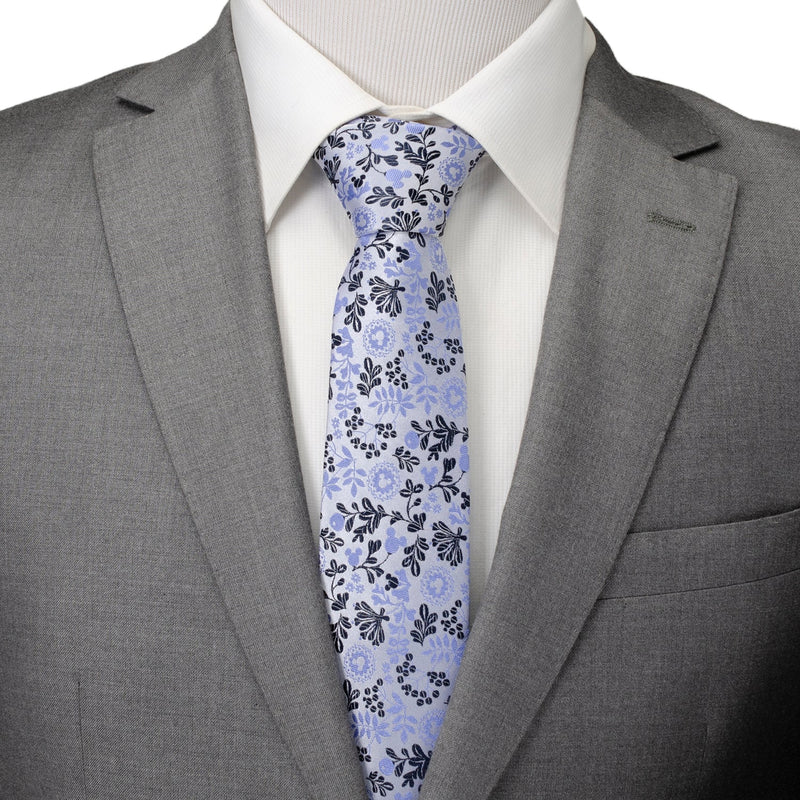 Disney Mickey Mouse Floral Silhouette Blue and White Tie