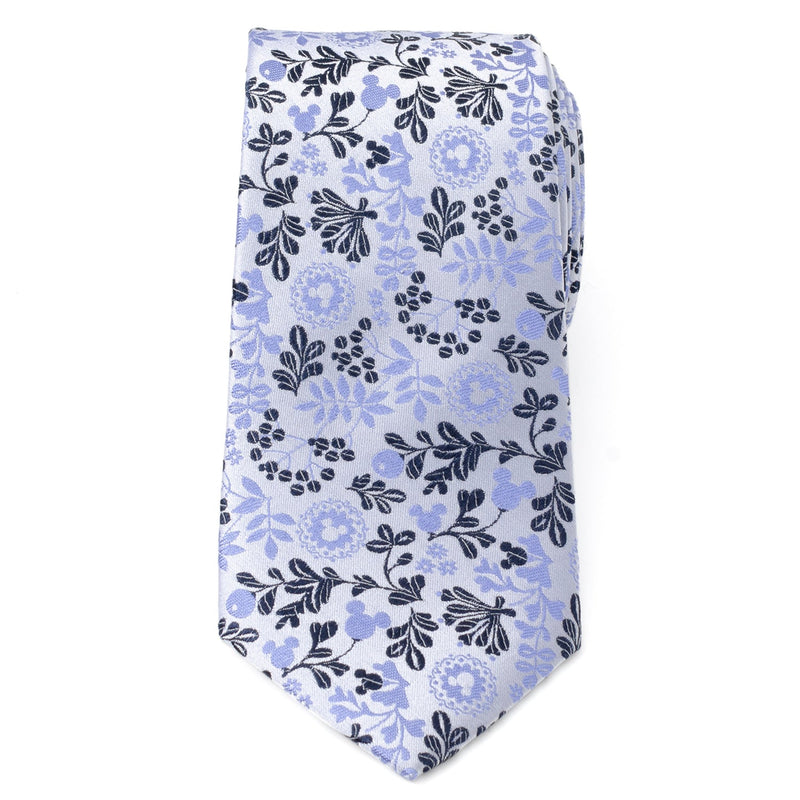Disney Mickey Mouse Floral Silhouette Blue and White Tie
