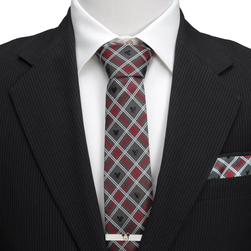 Disney Mickey Mouse Holiday Gray Plaid Silk Men's Tie