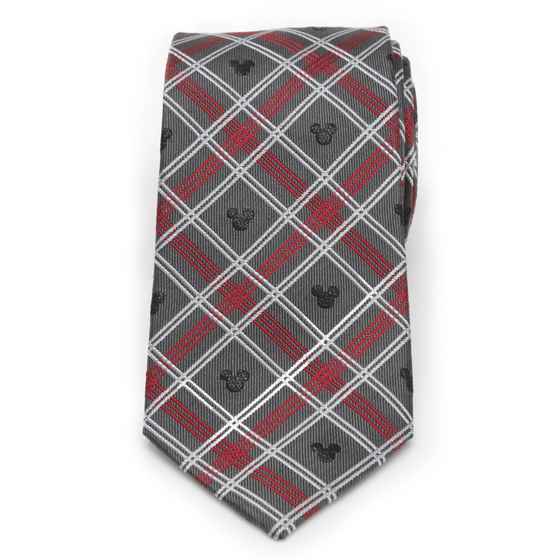 Disney Mickey Mouse Holiday Gray Plaid Silk Men's Tie
