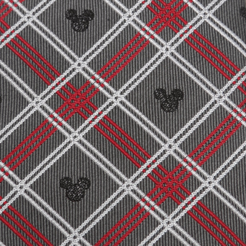 Disney Mickey Mouse Holiday Gray Plaid Silk Men's Tie