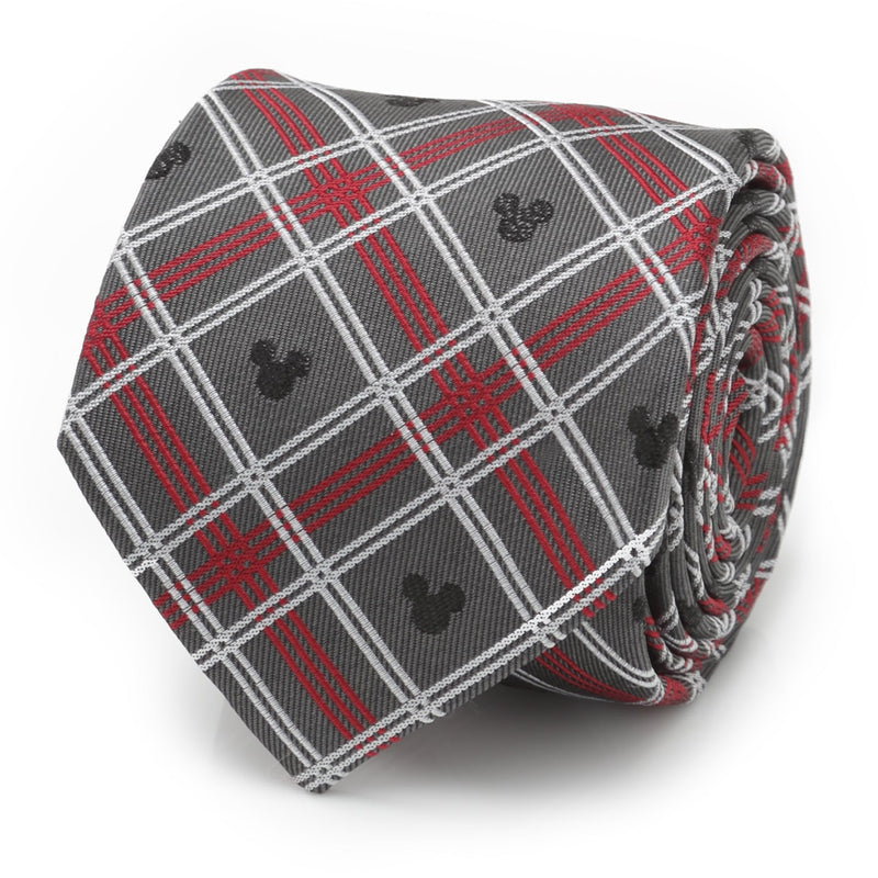 Disney Mickey Mouse Holiday Gray Plaid Silk Men's Tie