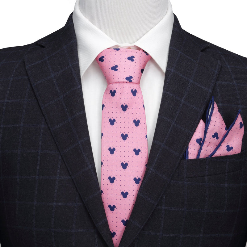 Disney Mickey Mouse Dot Pink Tie and Pocket Square Gift Set