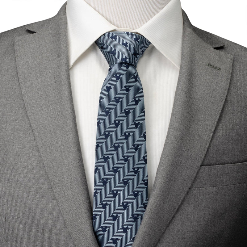 Disney Mickey Mouse Silhouette Blue Herringbone Men's Tie