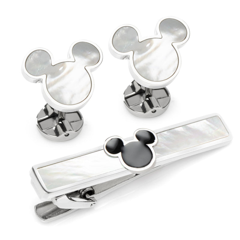 Disney Mickey Mouse Mother of Pearl Cufflinks and Tie Clip Gift Set