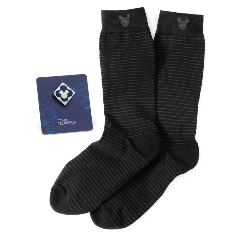 Disney Mickey Mouse Silhouette Stripe Sock and Mickey Blue Lapel Pin Gift Set