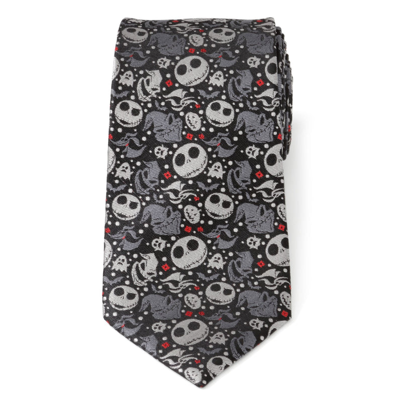 Disney The Nightmare Before Christmas Black Gray Pattern Men's Tie