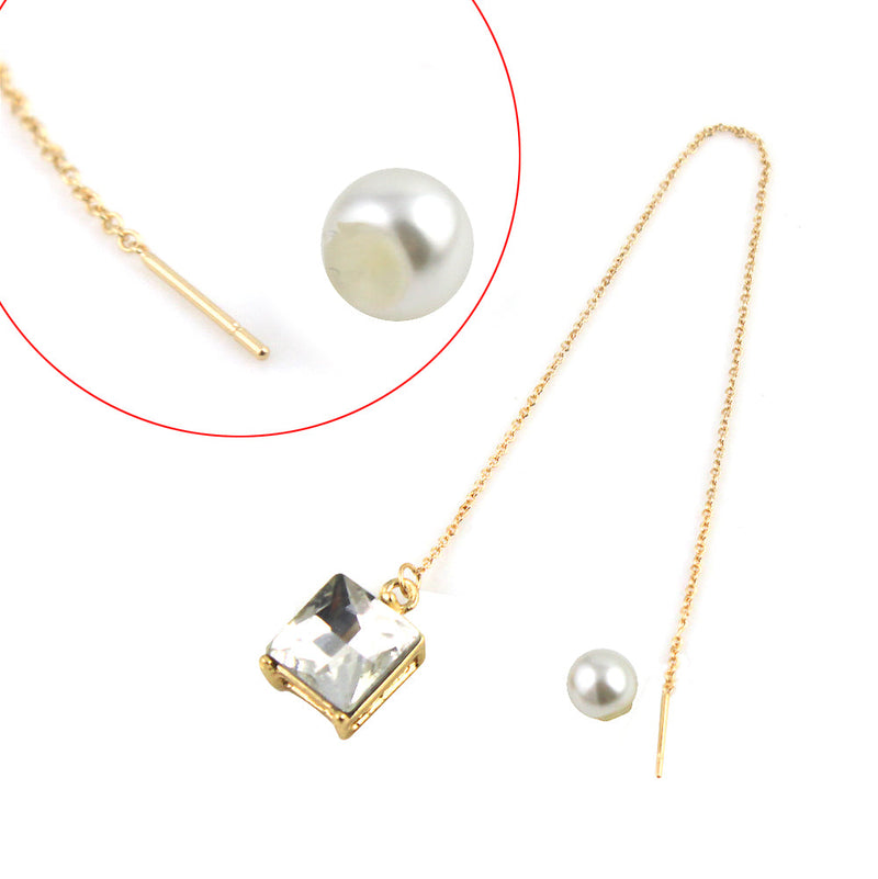 Pull Through Chain Ruby and Pearl Earring