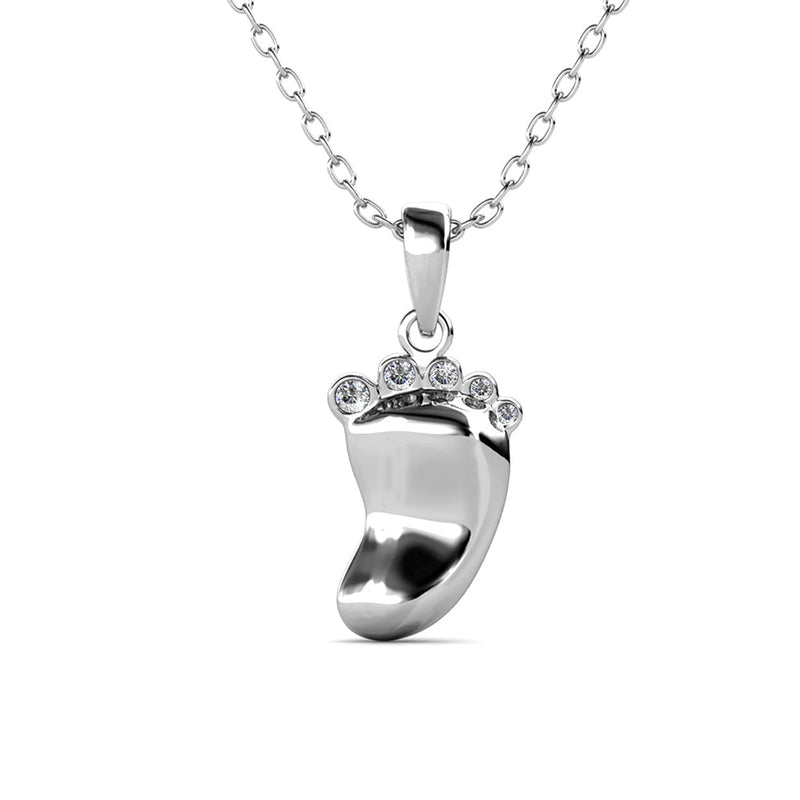 Baby Footprint Pendant Necklace with Swarovski Crystal Toes