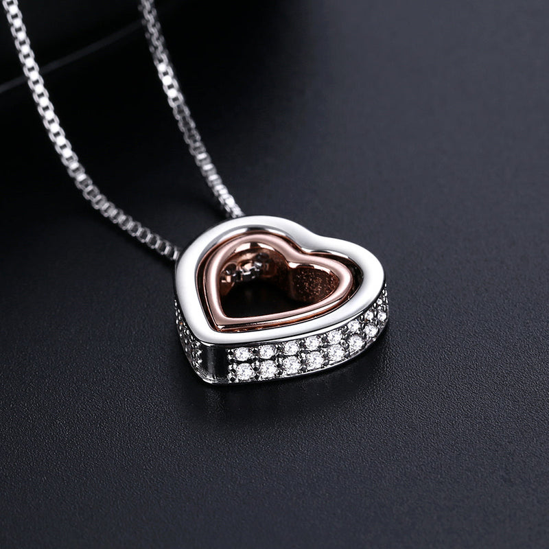18K White and Rose Gold Two-Tone Crystal Heart Necklace Inscribed "Love You"