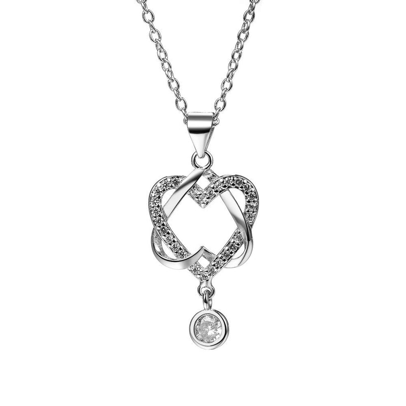 Amy and Annette 18K White Gold Heart Pendant Necklace with crystals