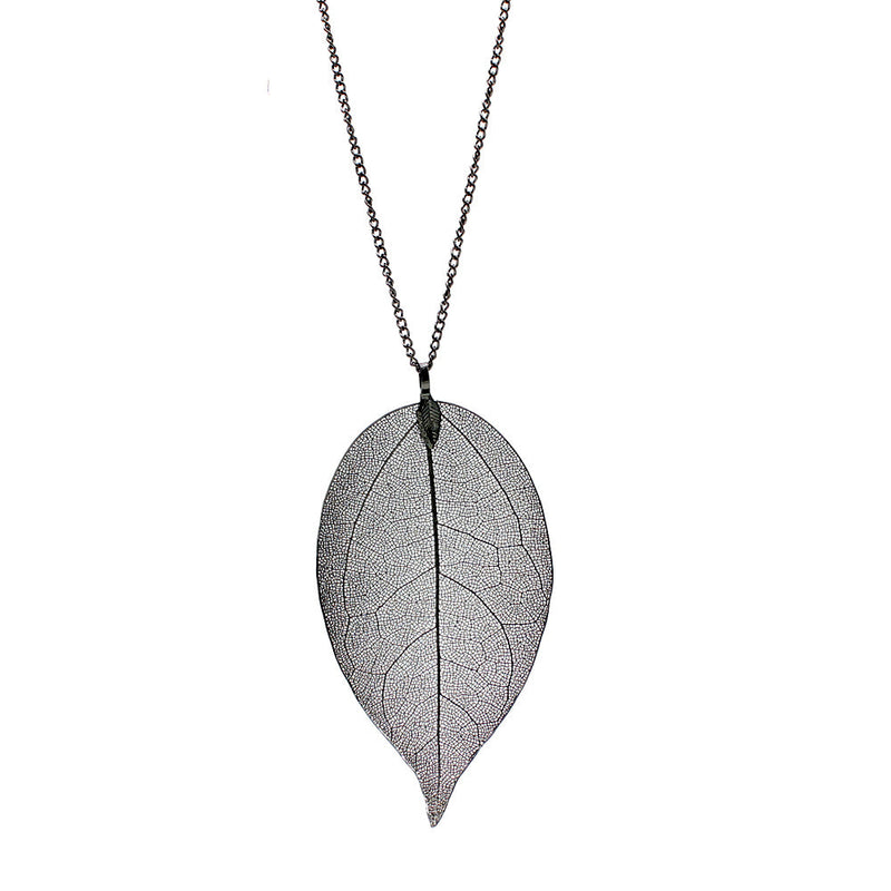 24"Handmade Natural leaf pendant necklace in 18K White Gold