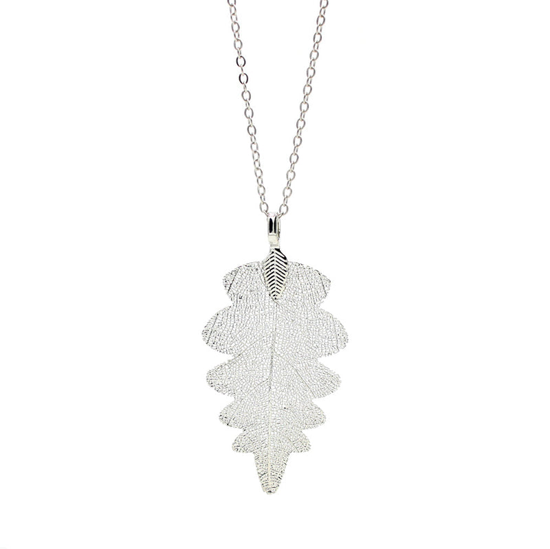 18K Gold and White Gold 24" Handmade Natural Oak Leaf Pendant Necklace
