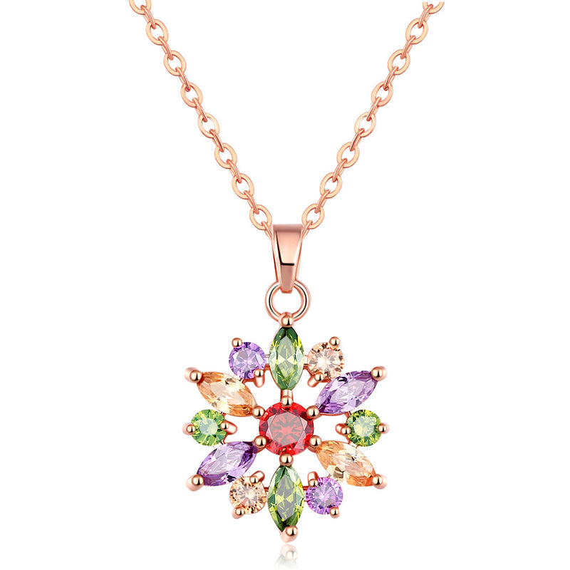 Multi-Colored Floral Swarovski Crystal Pendant Necklace